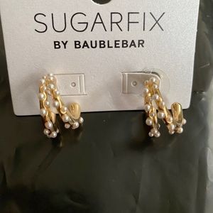 Sugarfix by BaubleBar Pearl and Gold Double Hoop Earrings NWT